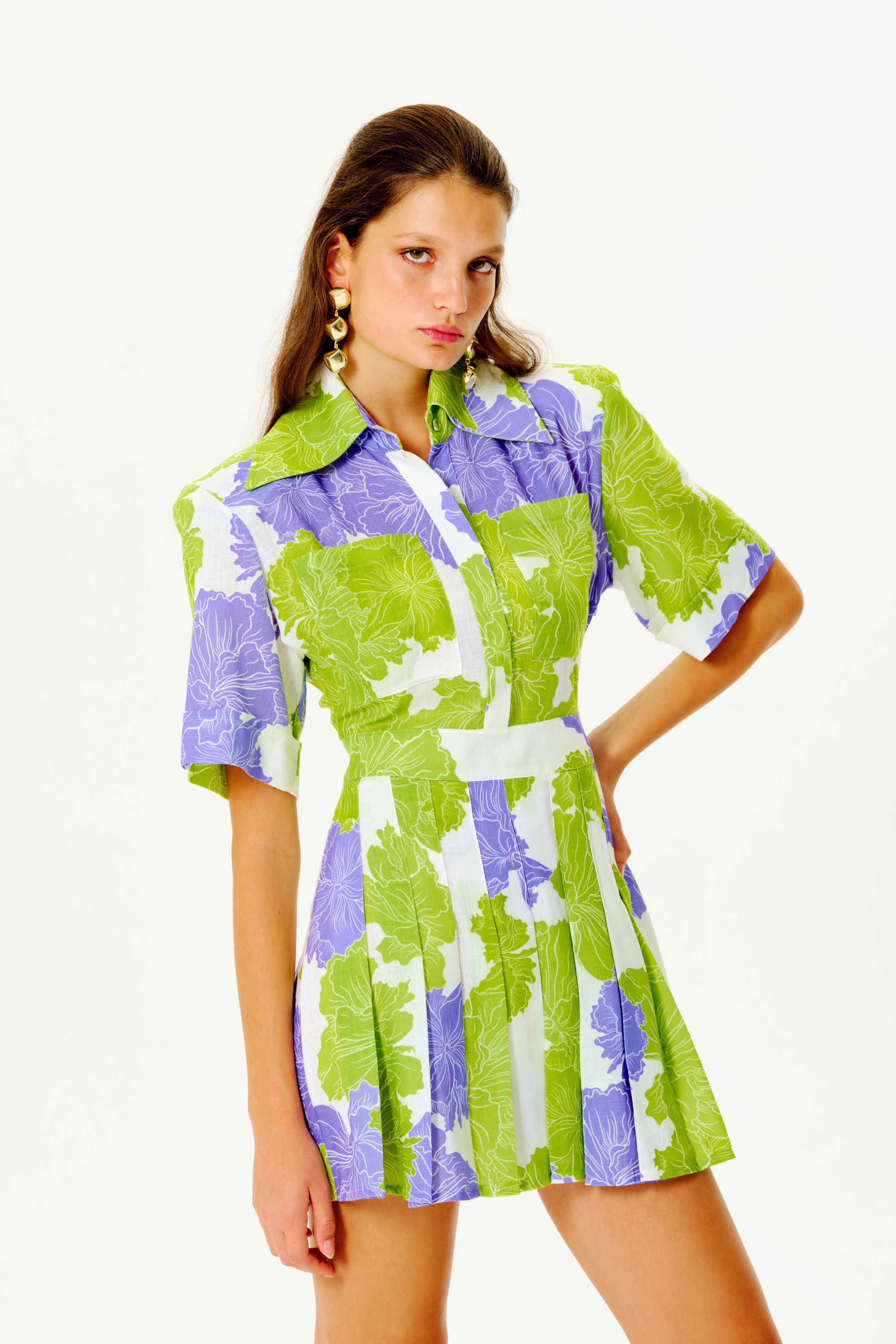 green and lilac dress ASTR the Label | Mable Floral Tiered Ruffle Maxi Dress in Lilac Green Floral