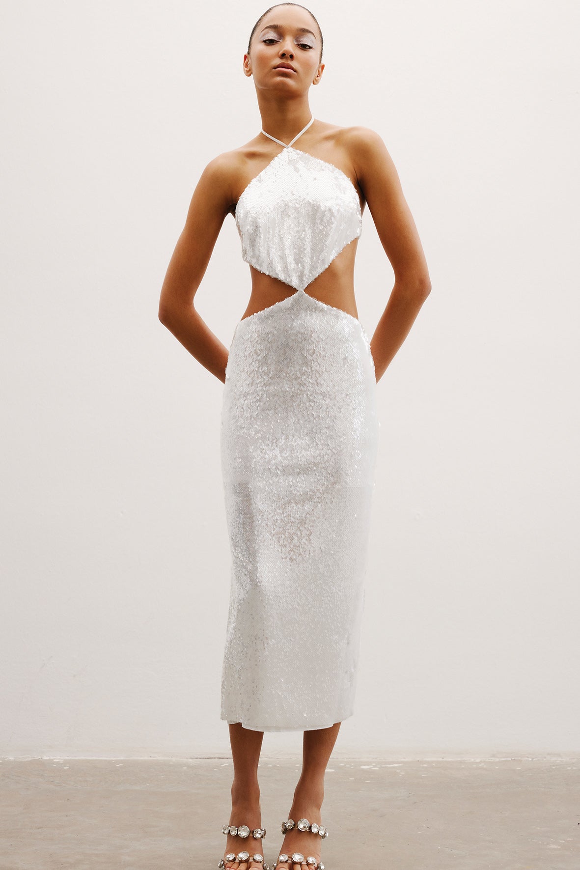 pearl sequin dress Astra Cut Out Dress