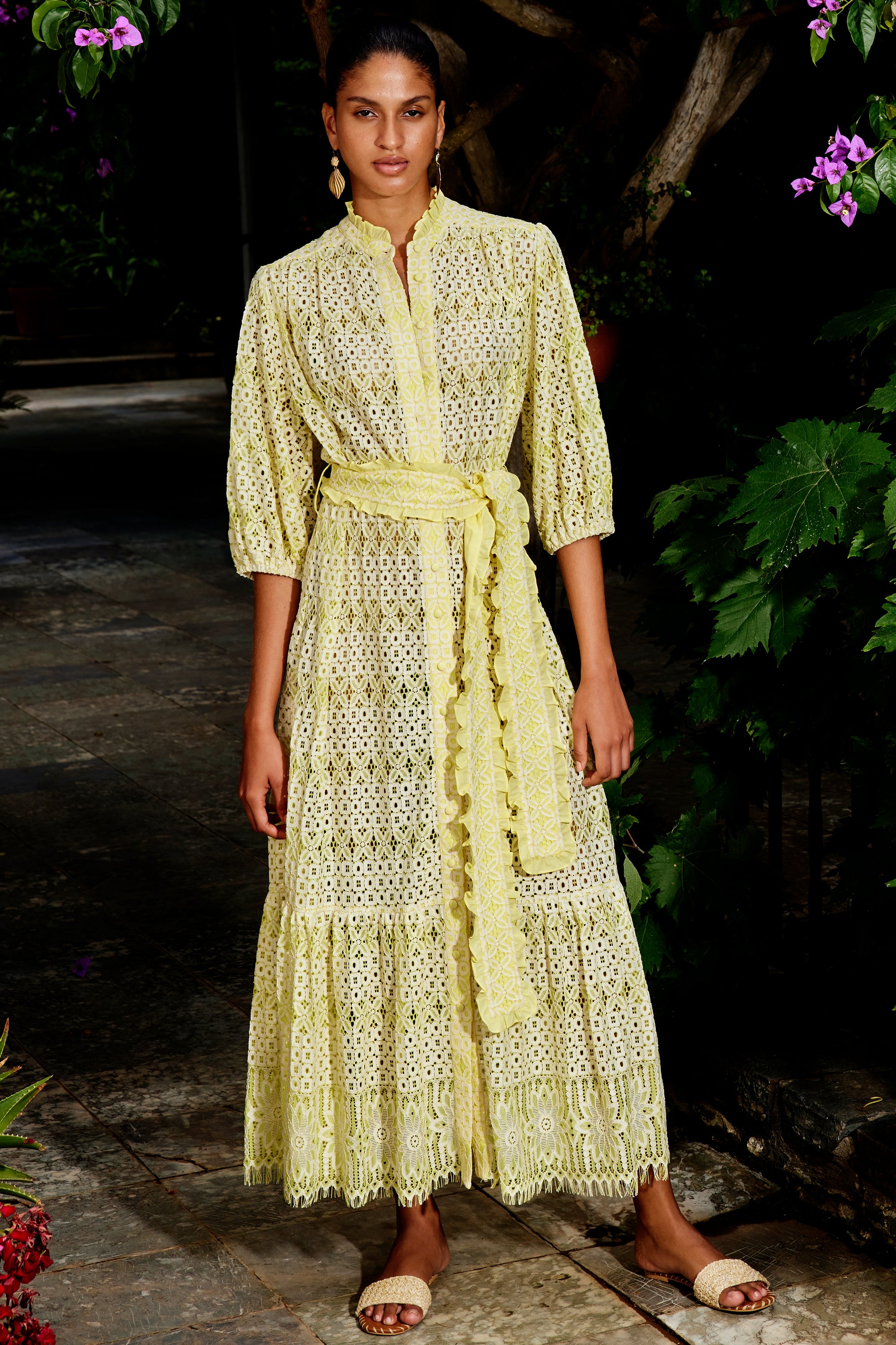 Jasmine Maxi Cotton Lace Dress | Pastel Yellow Mergim Jasmine Maxi Cotton Lace Dress | Pastel Yellow Mergim
