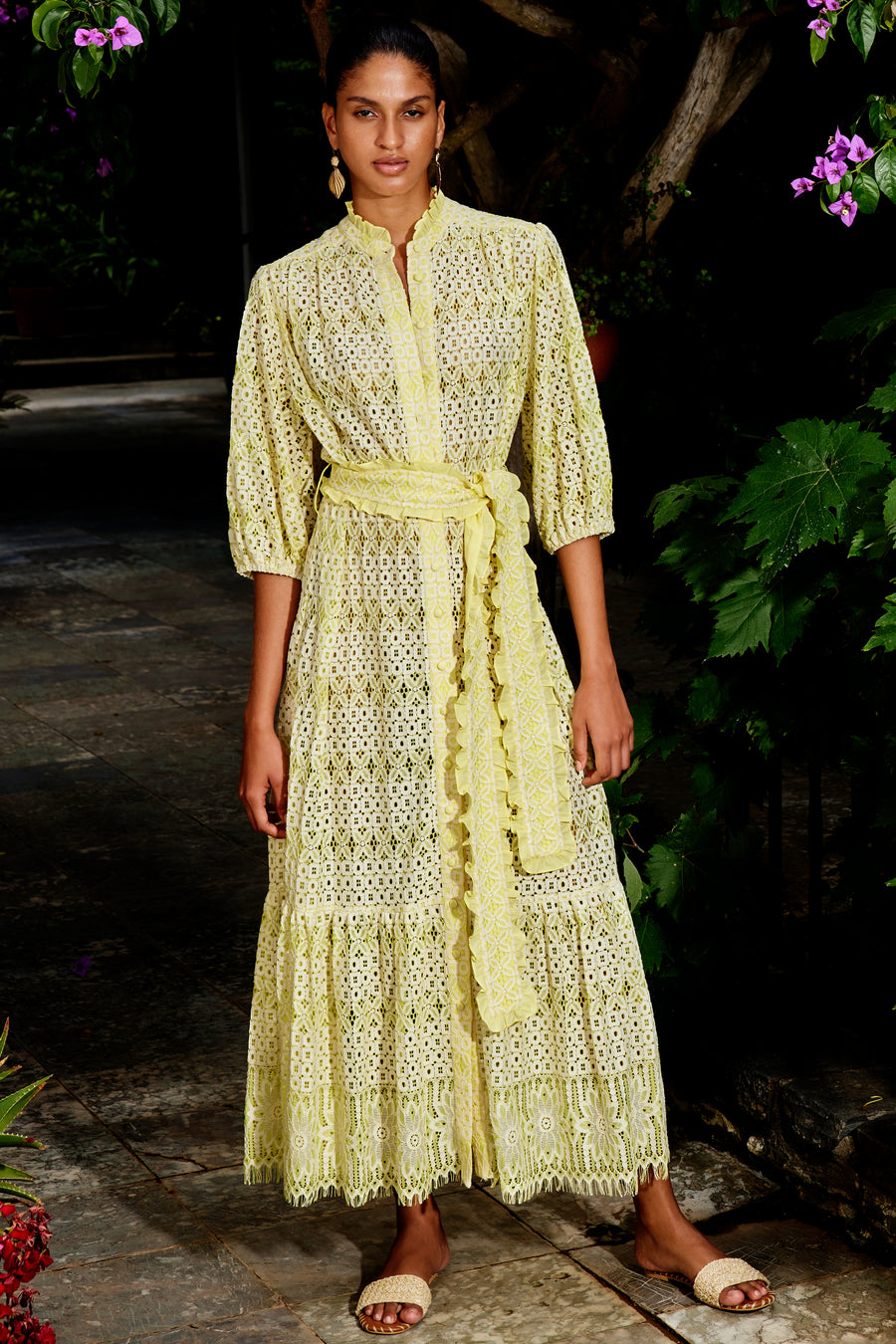 Jasmine Maxi Cotton Lace Dress | Pastel Yellow