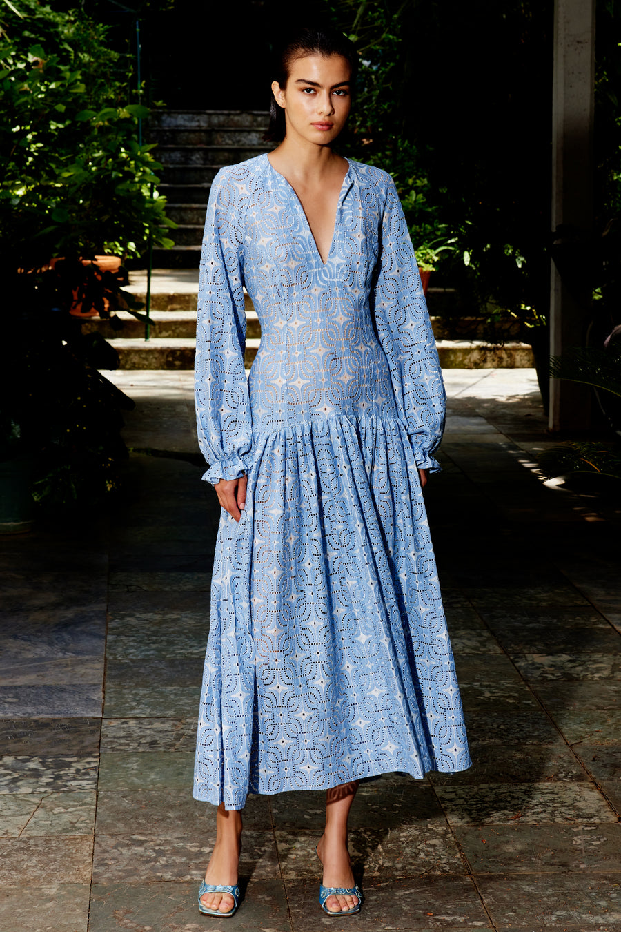 Jessica Maxi Cotton Lace Dress | Pastel Blue