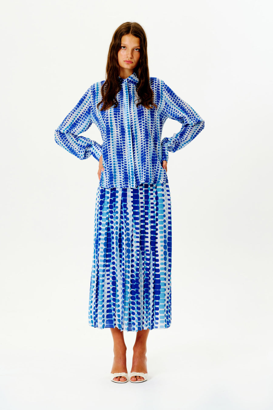 Luna Silk Skirt | Navy & White