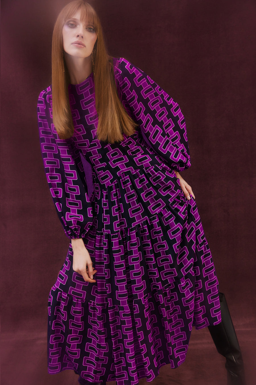 Viktoria Maxi Silk Dress | Navy & Pink