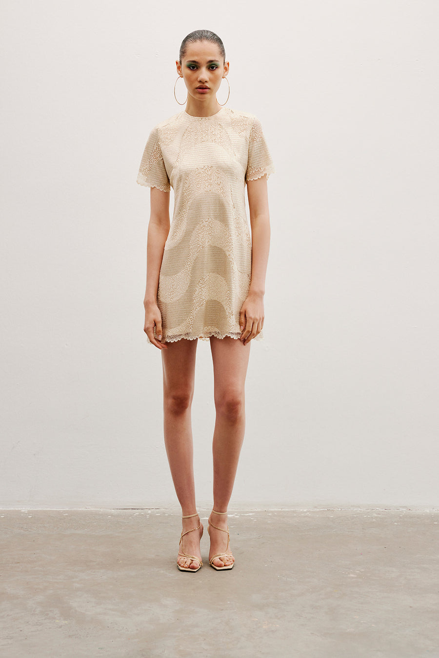 Paola Mini Lace Dress | Gold