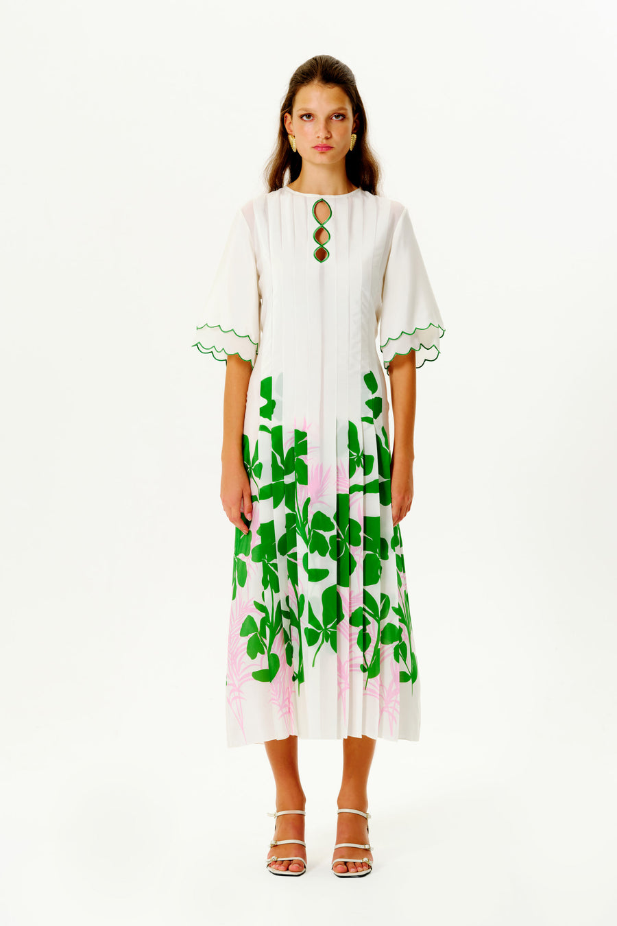 Lorna Silk Dress | White & Green Mergim Lorna Silk Dress | White & Green Mergim
