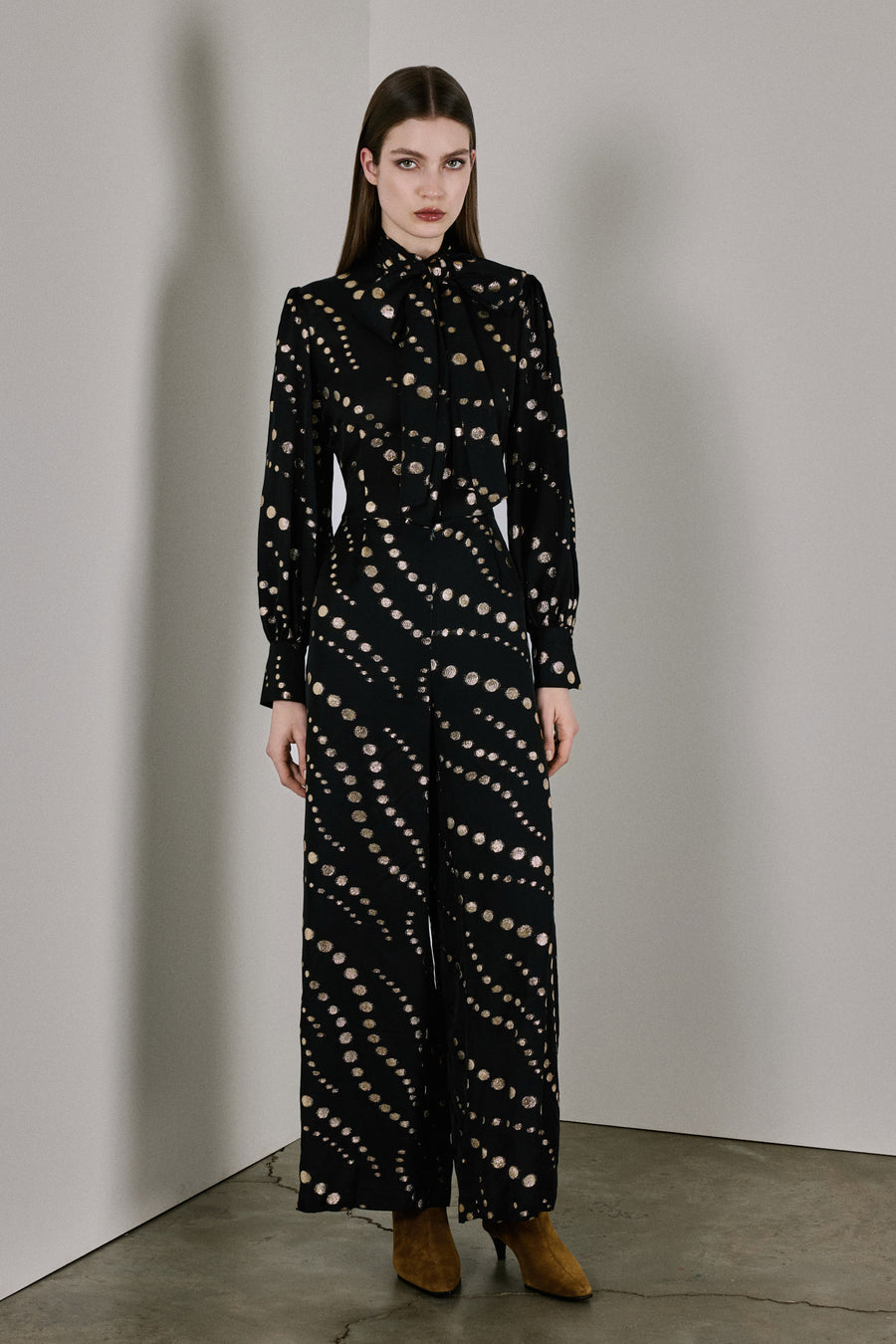 Ada Silk Jumpsuit | Black & Gold