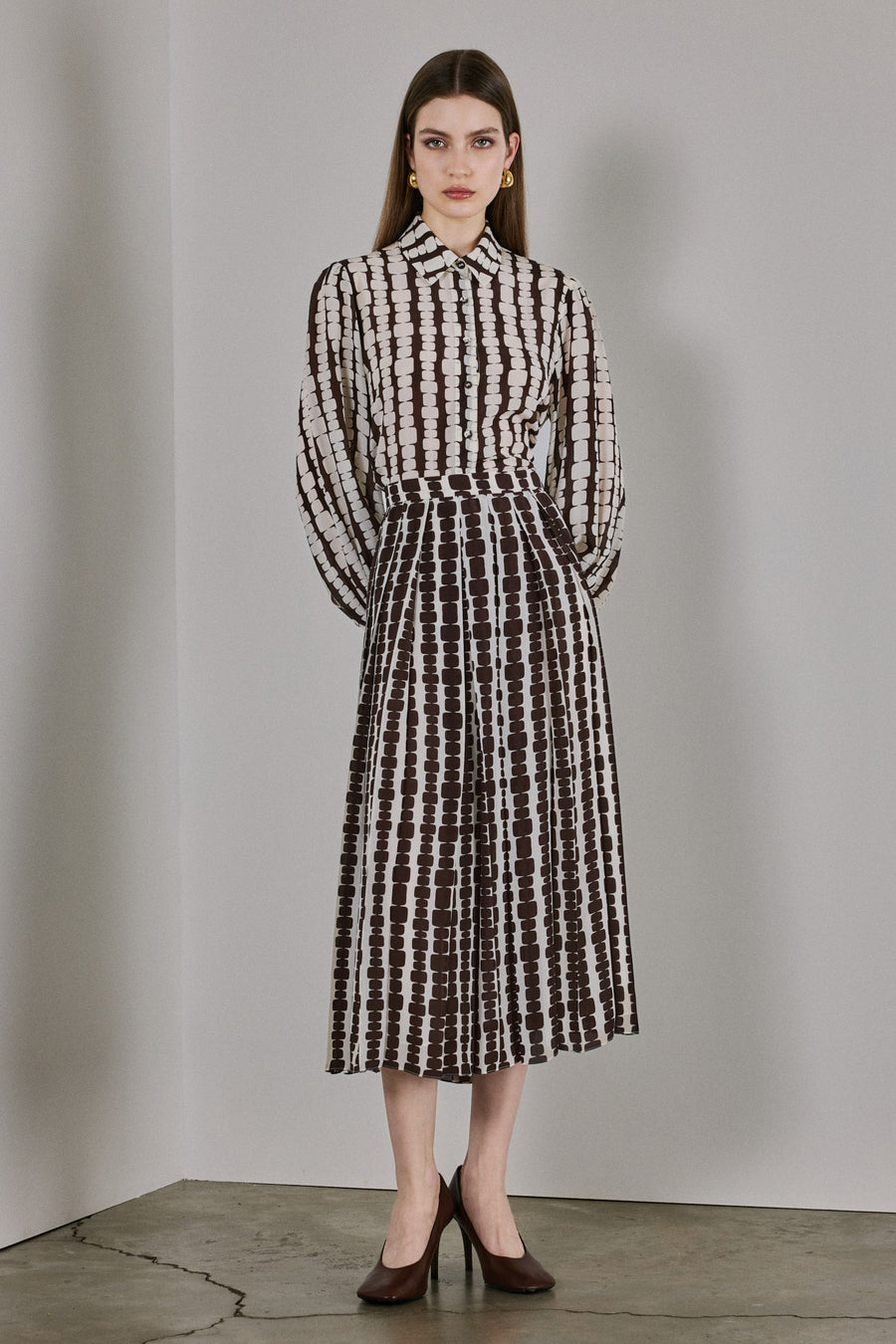 Luna Oversize Silk Shirt | Brown & White
