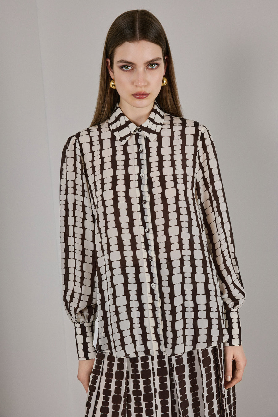 Luna Oversize Silk Shirt | Brown & White