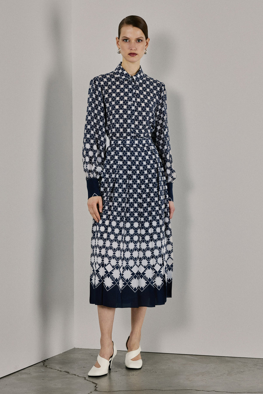 Luna Silk Skirt | Navy & White