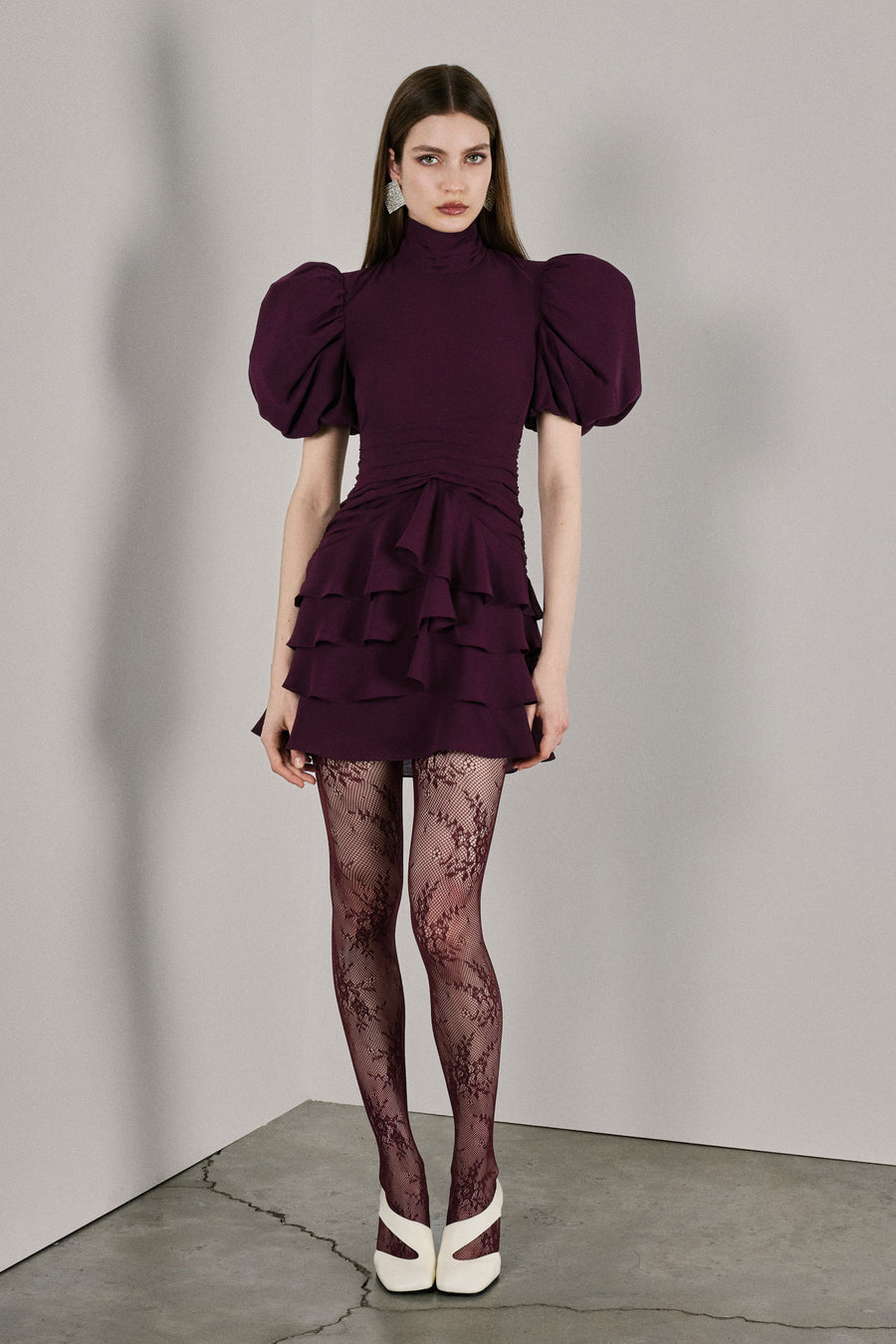 Faye Puff Sleeved Mini Dress Burgundy