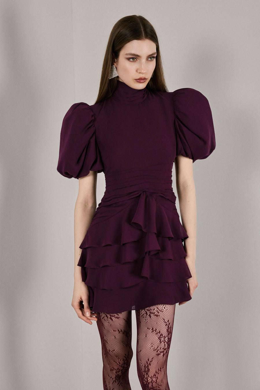 Faye Puff Sleeved Mini Dress Burgundy