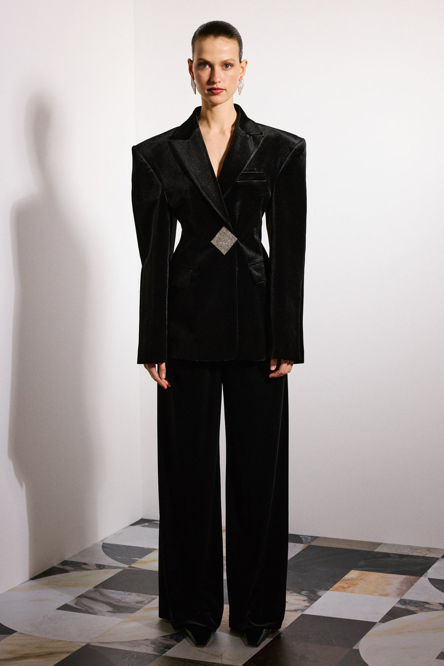 Solene Velvet Tailored Blazer Black