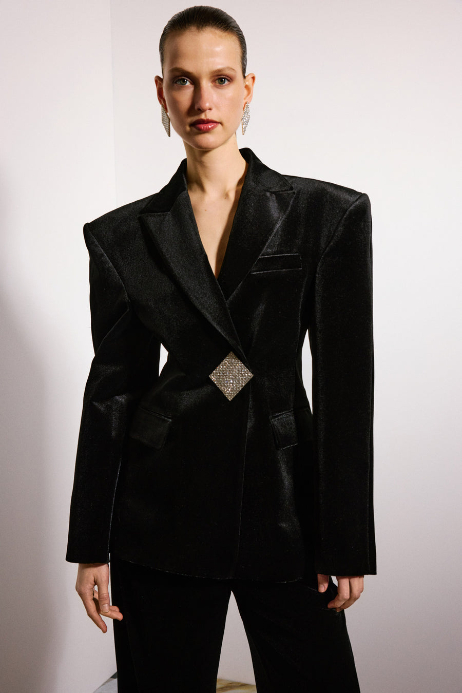 Solene Velvet Tailored Blazer Black