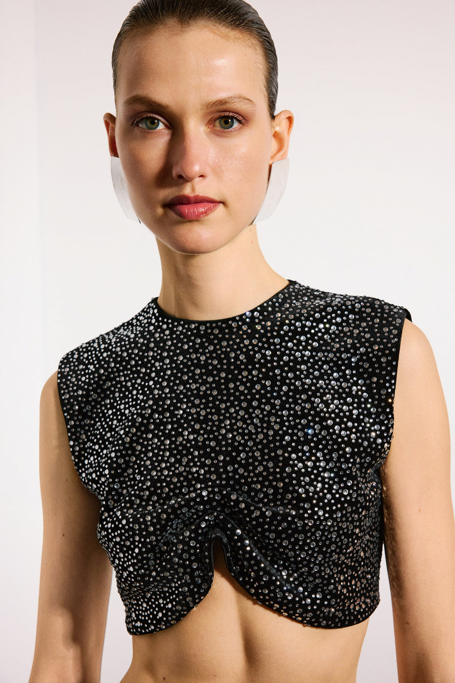 Kira Crystal Velvet Top | Black & Crystal