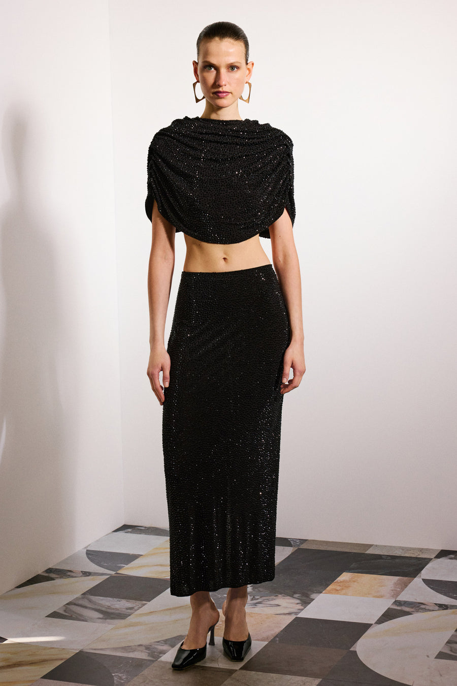 Bardot Cyrstal Skirt | Black & Black