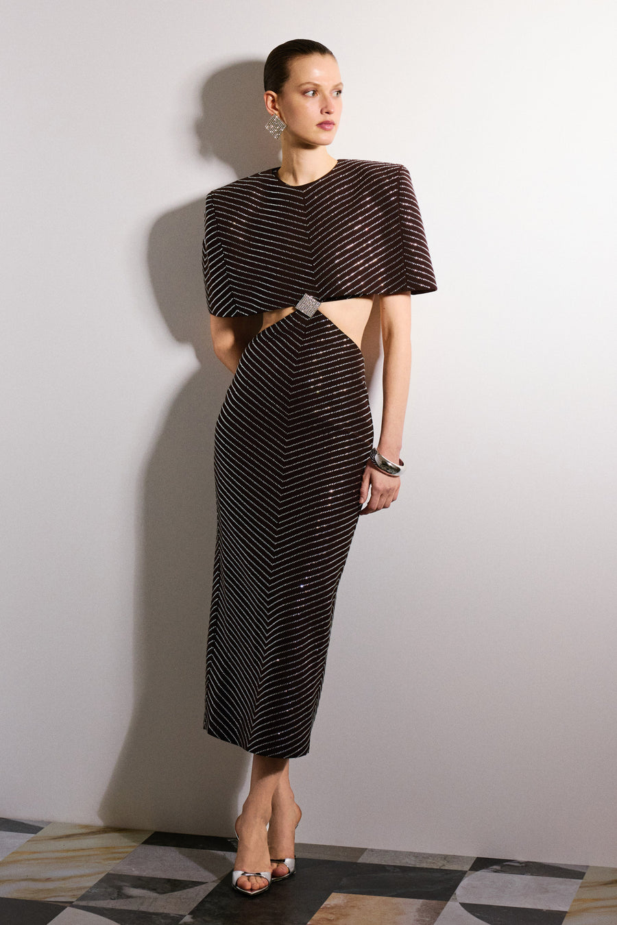 Antonia Cut Out Maxi Dress | Brown & Crystal