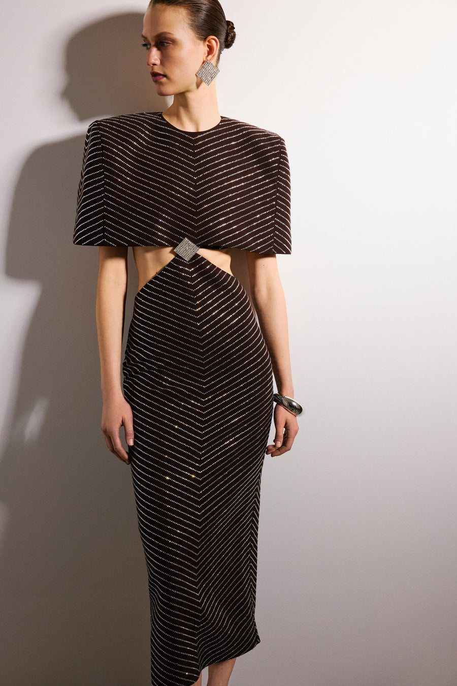 Antonia Cut Out Maxi Dress | Brown & Crystal