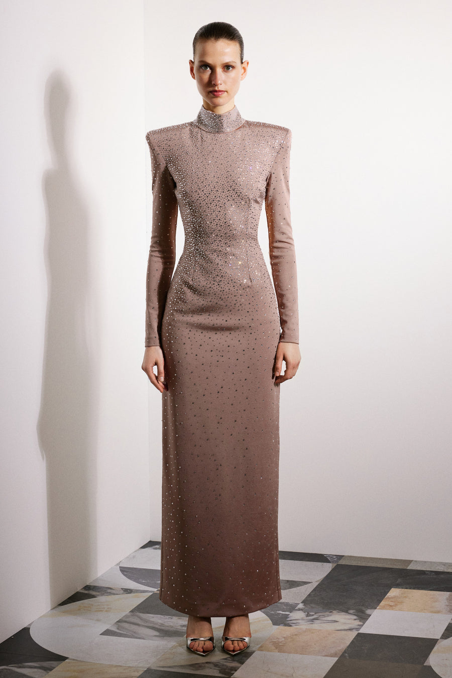 Zayla Crystal Backless Dress Nude & Crystal