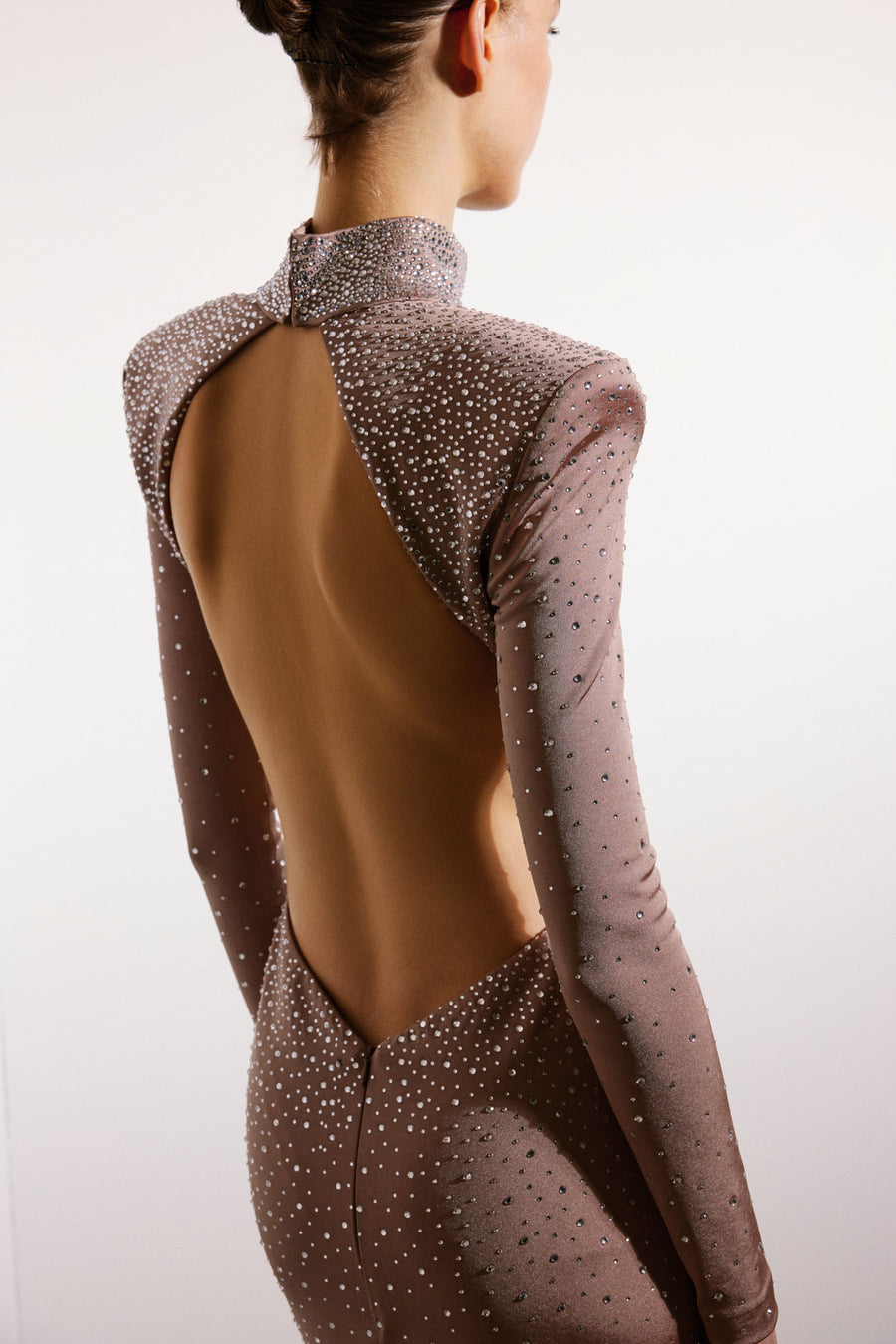 Zayla Crystal Backless Dress Nude & Crystal