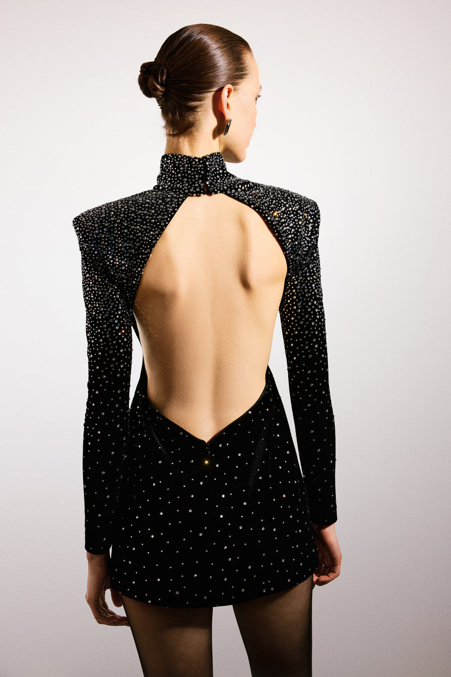 Zayla Crystal Backless Velvet Mini Dress | Black & Crystal