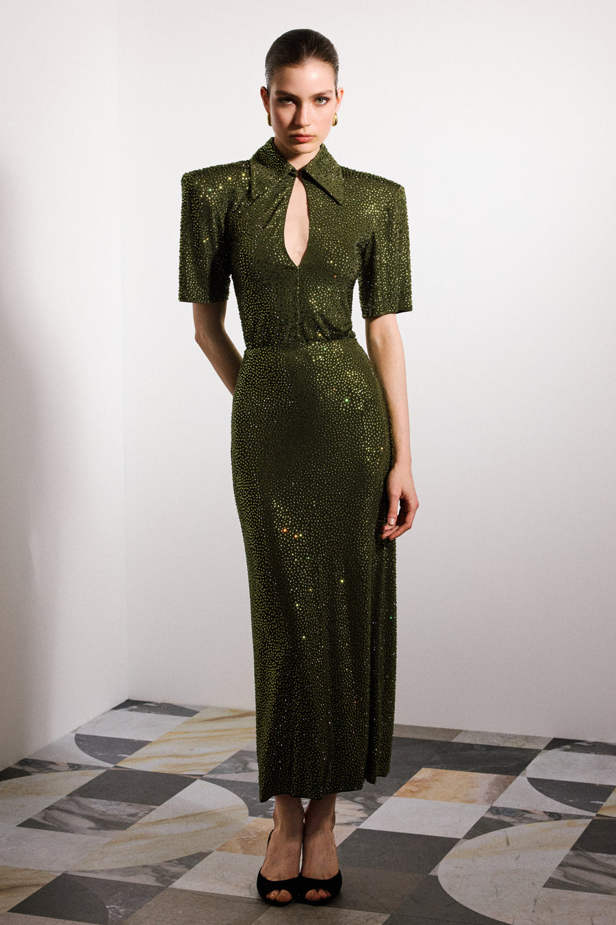 Sarita Crystal Polo Bodysuit Khaki