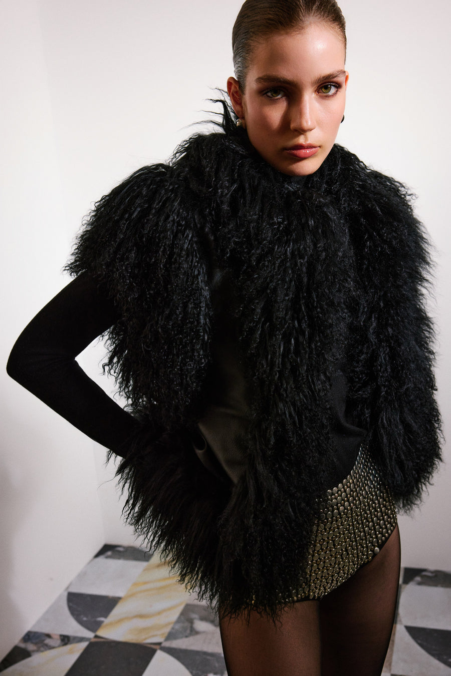 Josette Shearling Vest | Black & Black