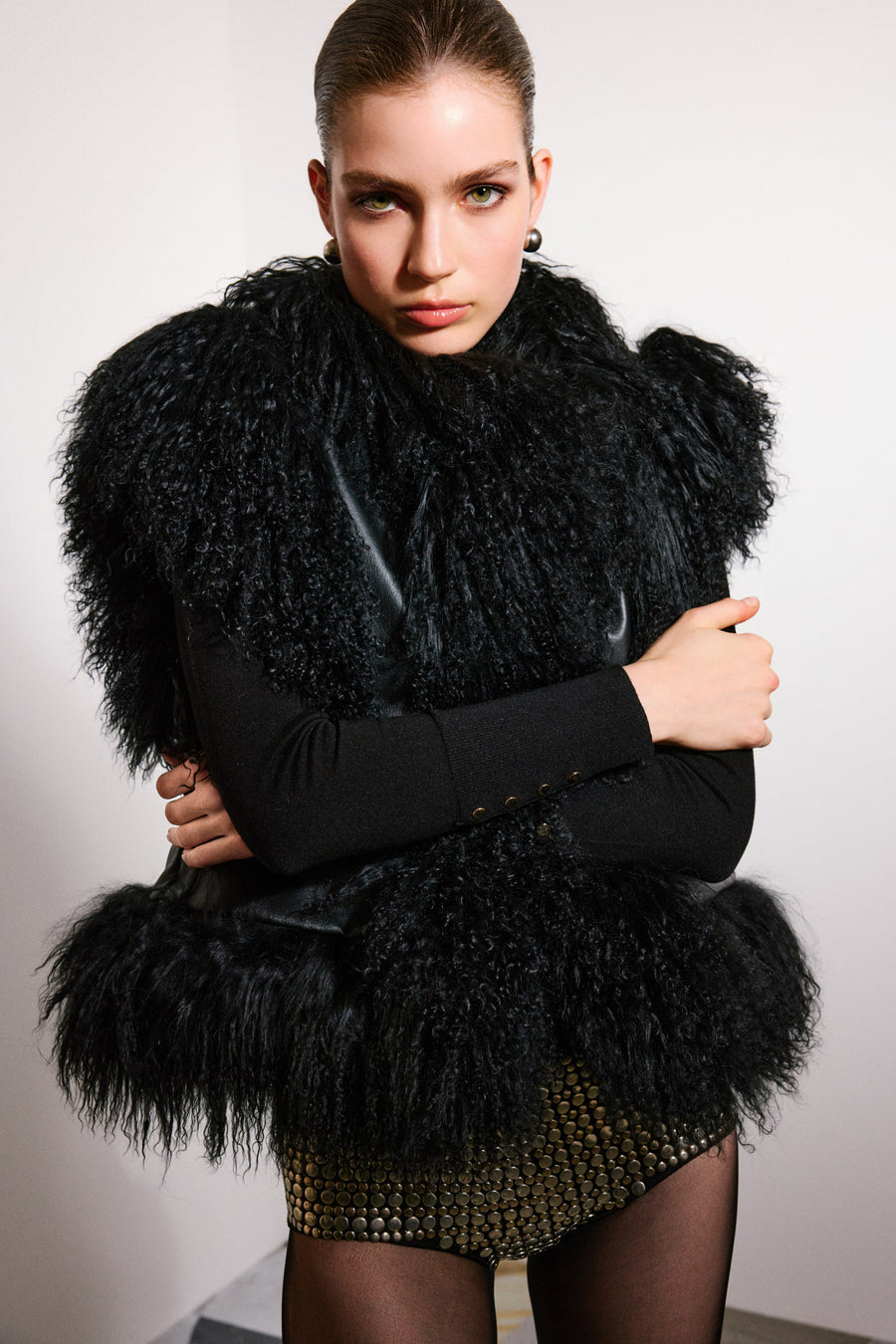 Josette Shearling Vest | Black & Black