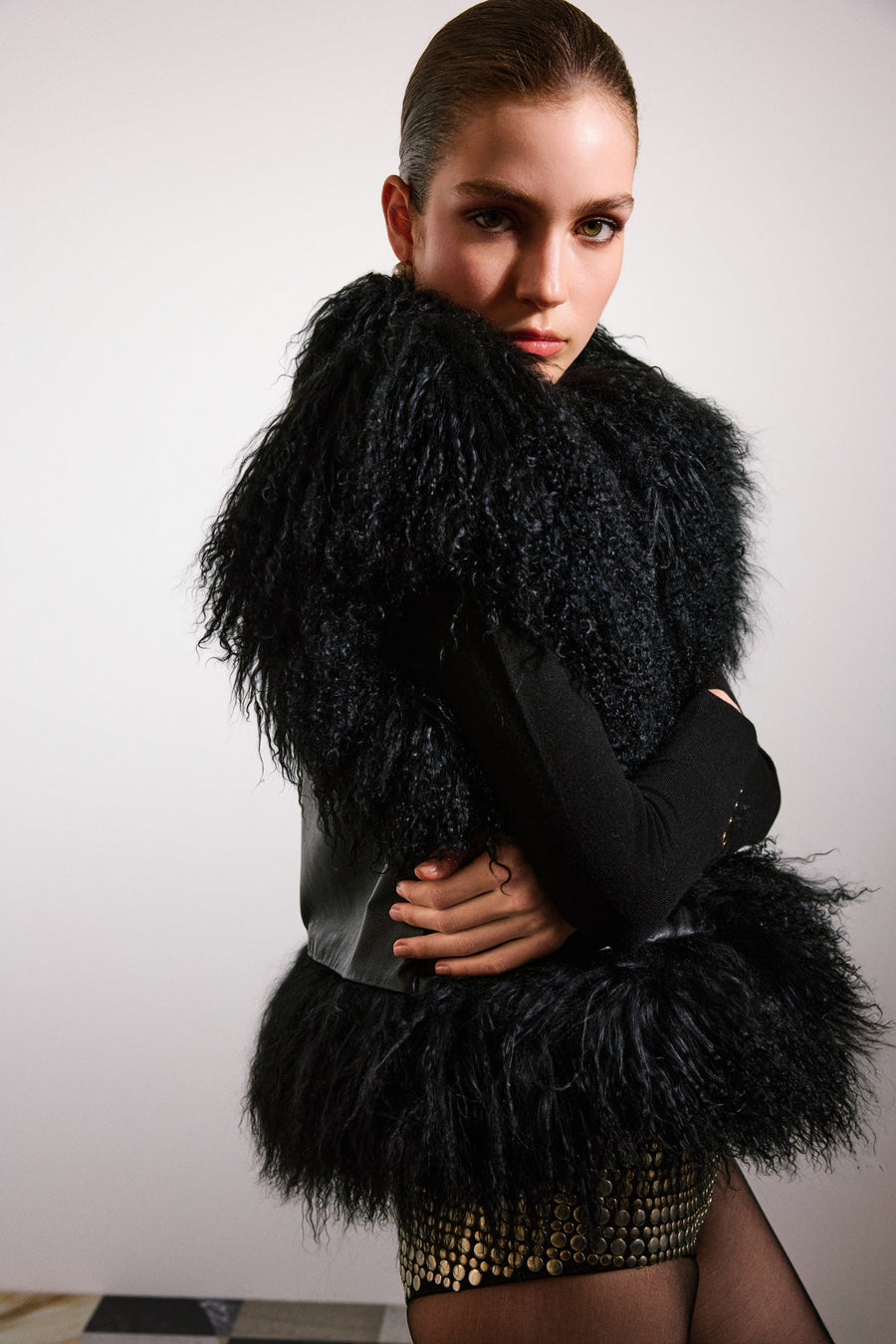 Josette Shearling Vest | Black & Black