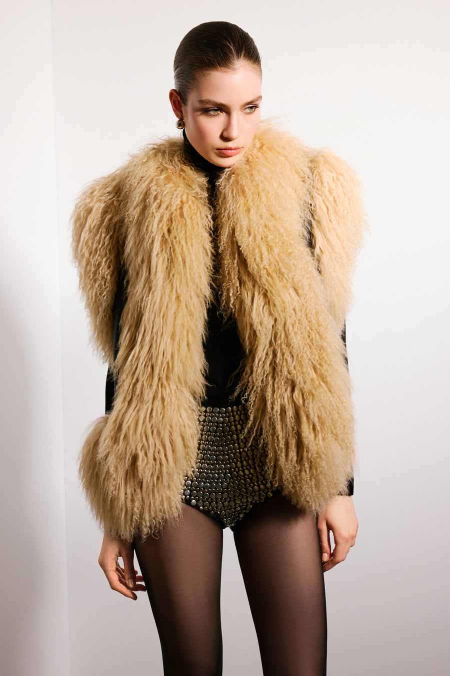 Josette Shearling Vest | Black & Beige