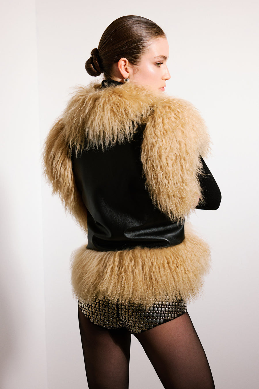 Josette Shearling Vest | Black & Beige