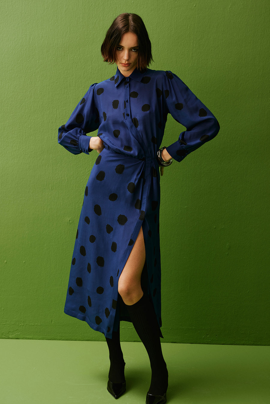 navy silk shift dress Navy Silk Shift Dress with Elevated Collar 2013