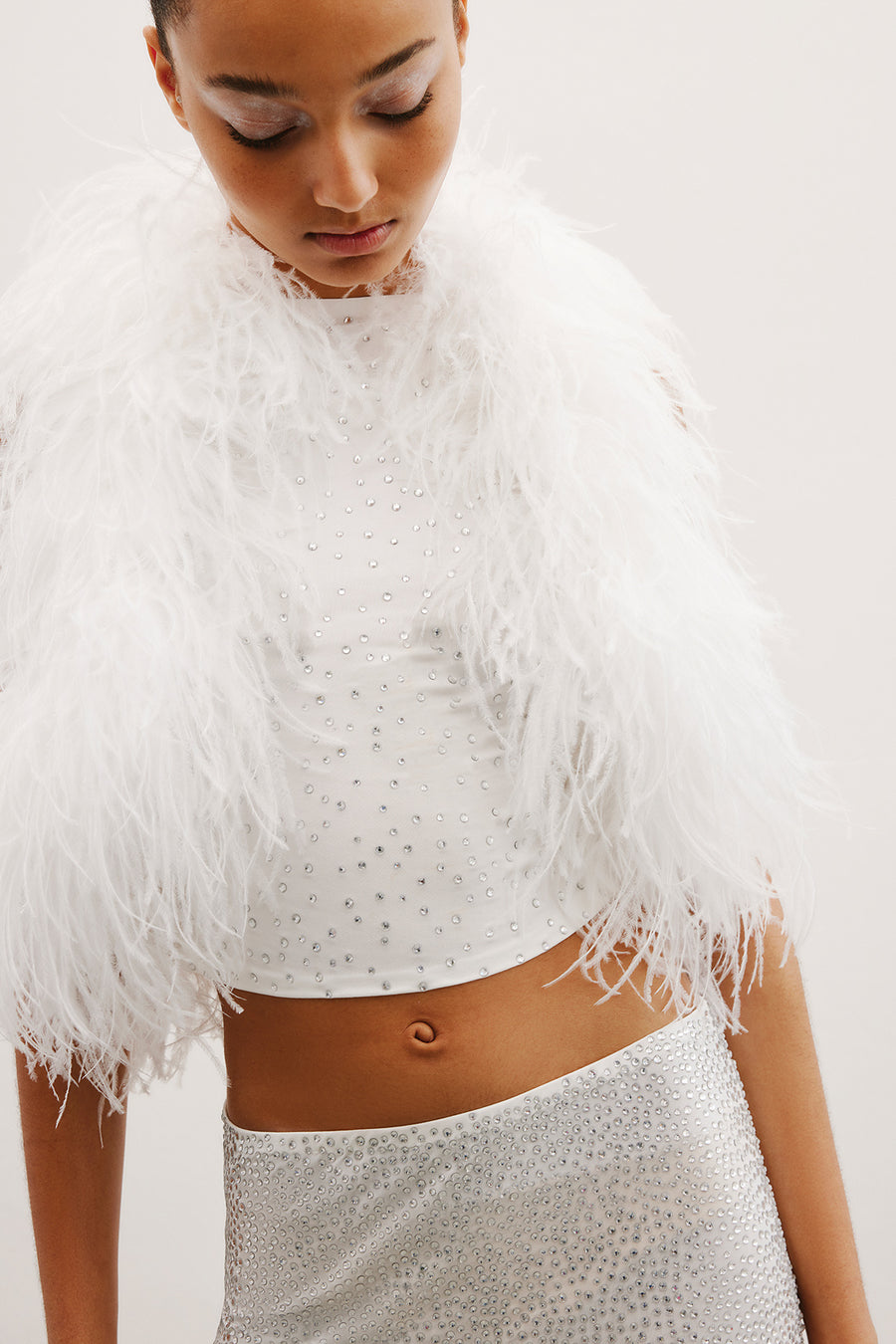 Anja Vest with Ostrich Feathers | White