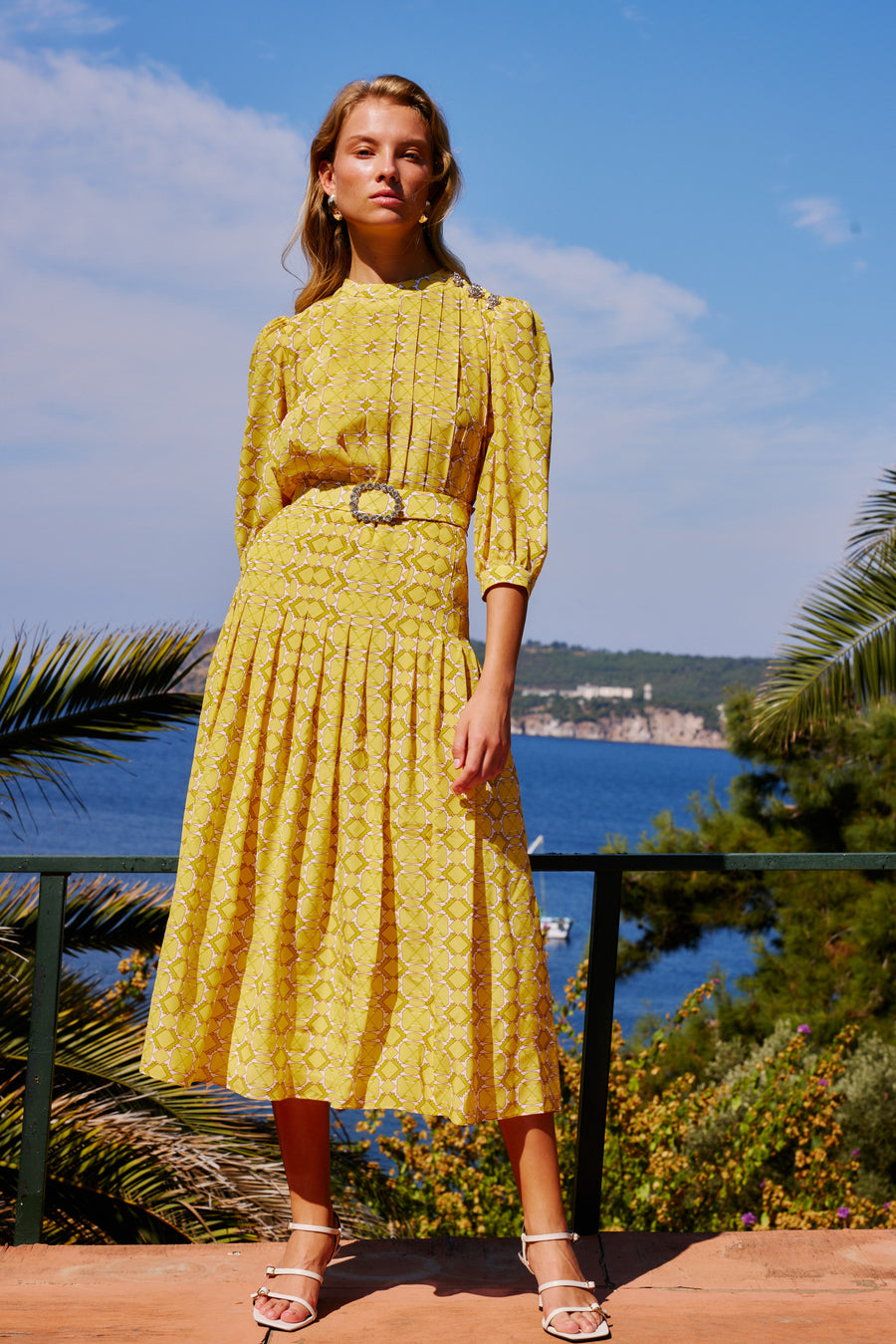 yellow pleated satin dress Yellow Halter A Line Satin Pleated Tea Length Formal Prom Dresses Yellow / 4