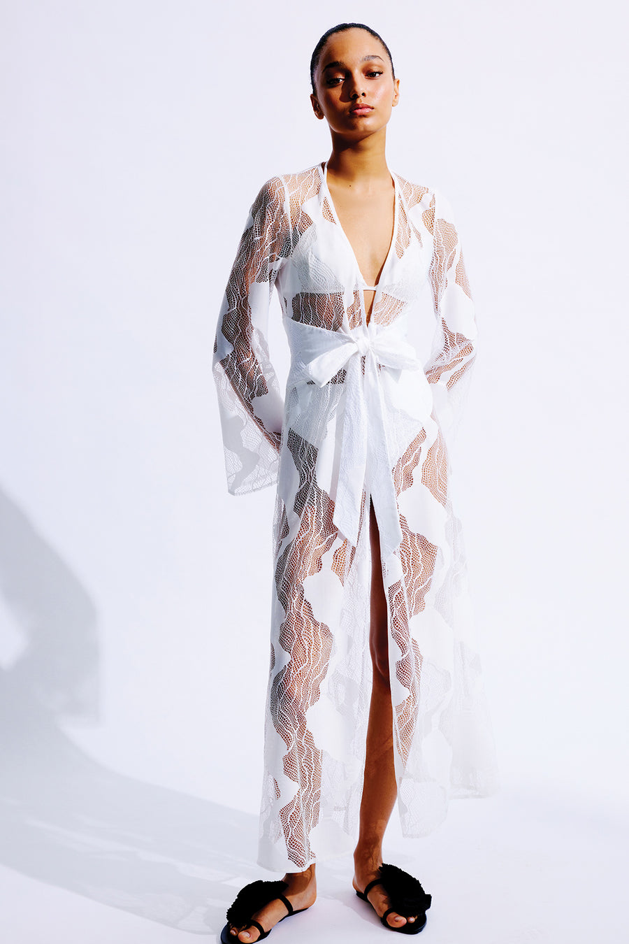 Carmellia Cotton Lace Maxi Kimono | White