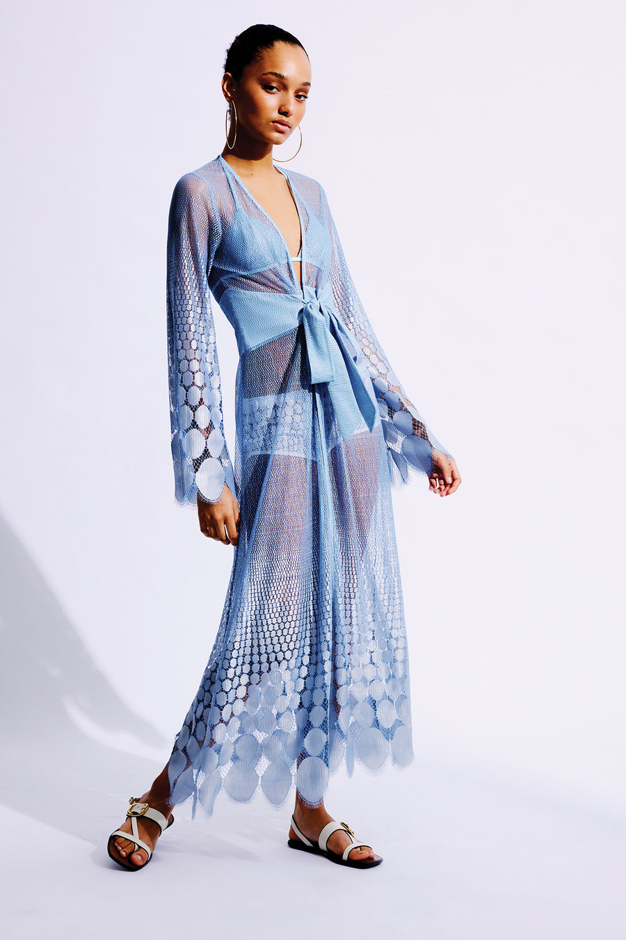 Carmellia Lace Maxi Kimono | Metallic Blue