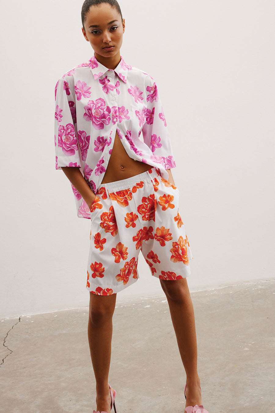 Cloe Cotton Bermuda | Orange Floral