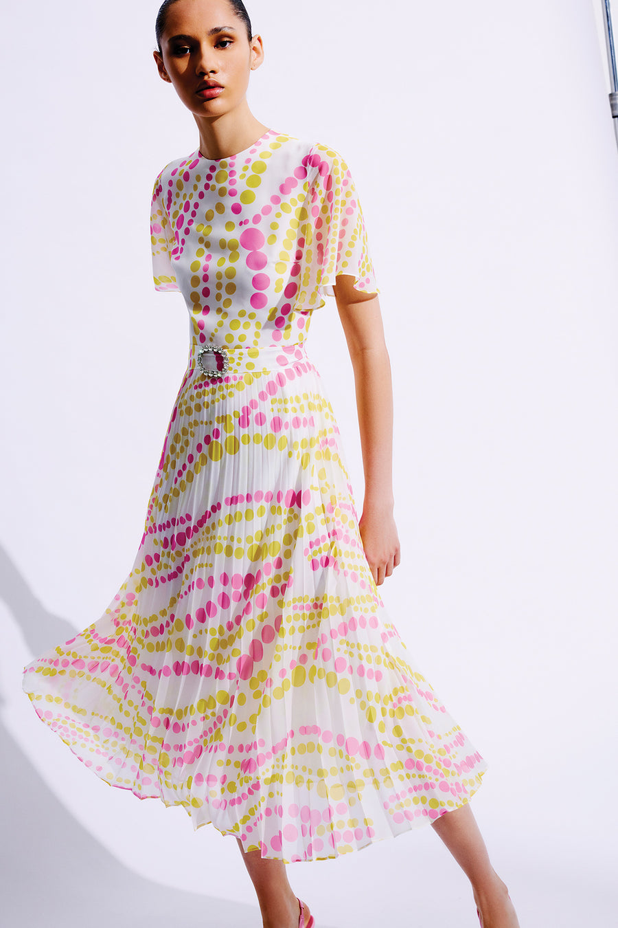 pleated pastel dress SONORA PASTEL CREAM LONG DRESS WITH PLEATED PENCIL SKIRT | CULT MIA