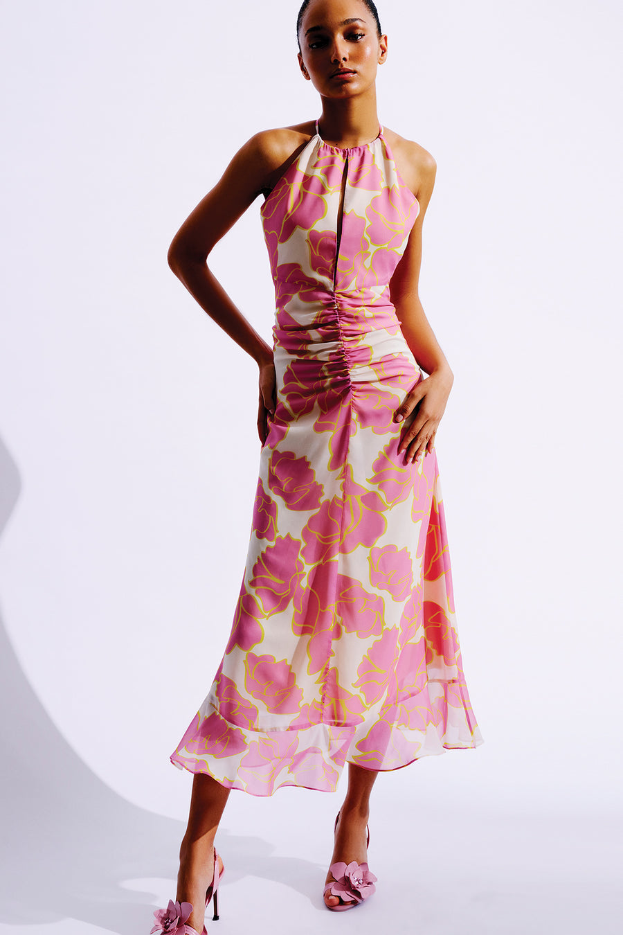 Raxita Silk Dress | Pastel Pink & Yellow