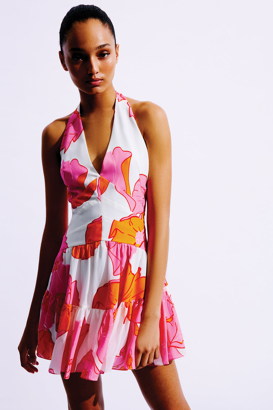 Valentina Mini Silk Dress | Pink & Orange