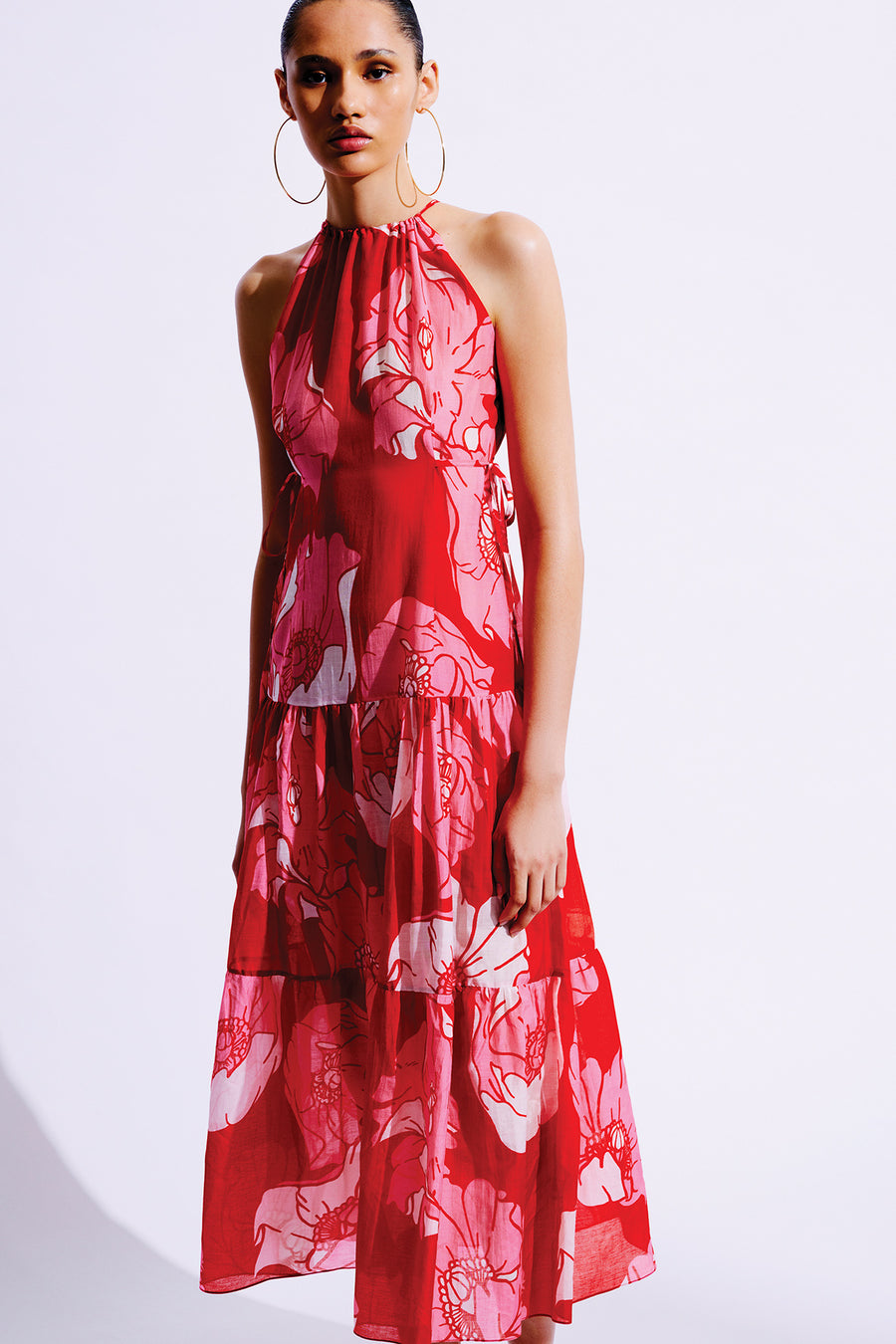 Sahara Halterneck Silk Cotton Dress | Pink & Red