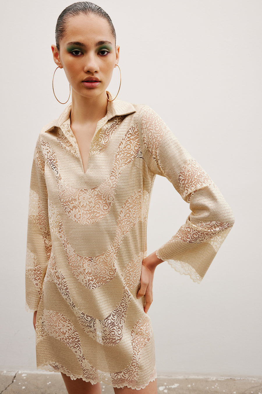 Amelia Lace Shirt Dress | Gold