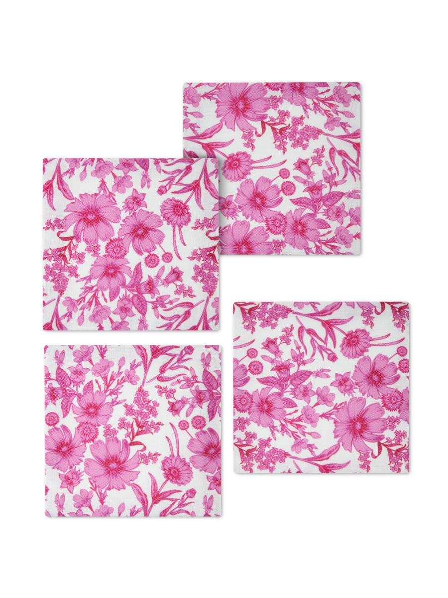 Mergim x Hommdays Coasters Set of 4 Pink Blooms in Linen