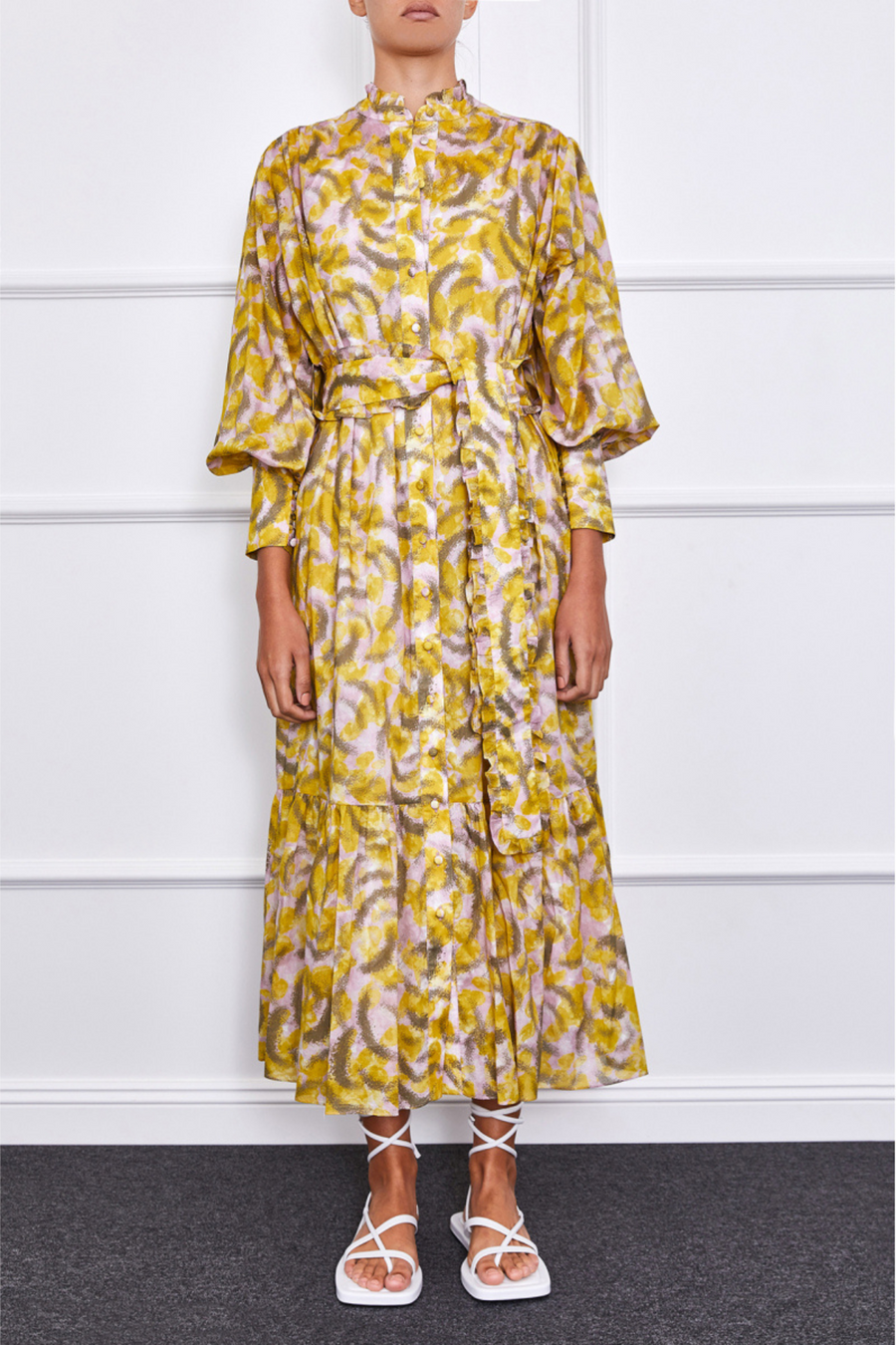 Jasmine Maxi Silk Dress (Yellow/Pink)