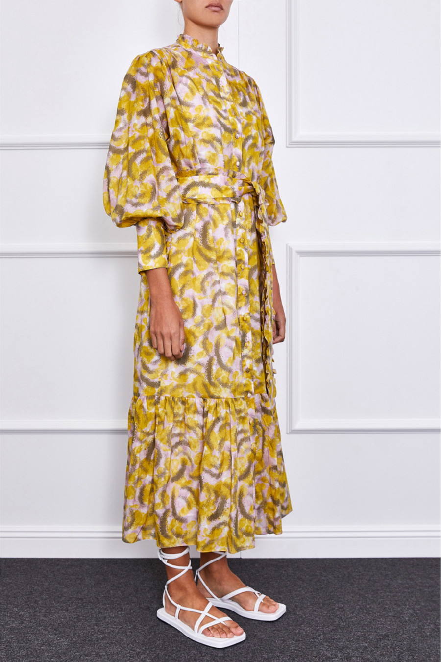 Jasmine Maxi Silk Dress (Yellow/Pink)