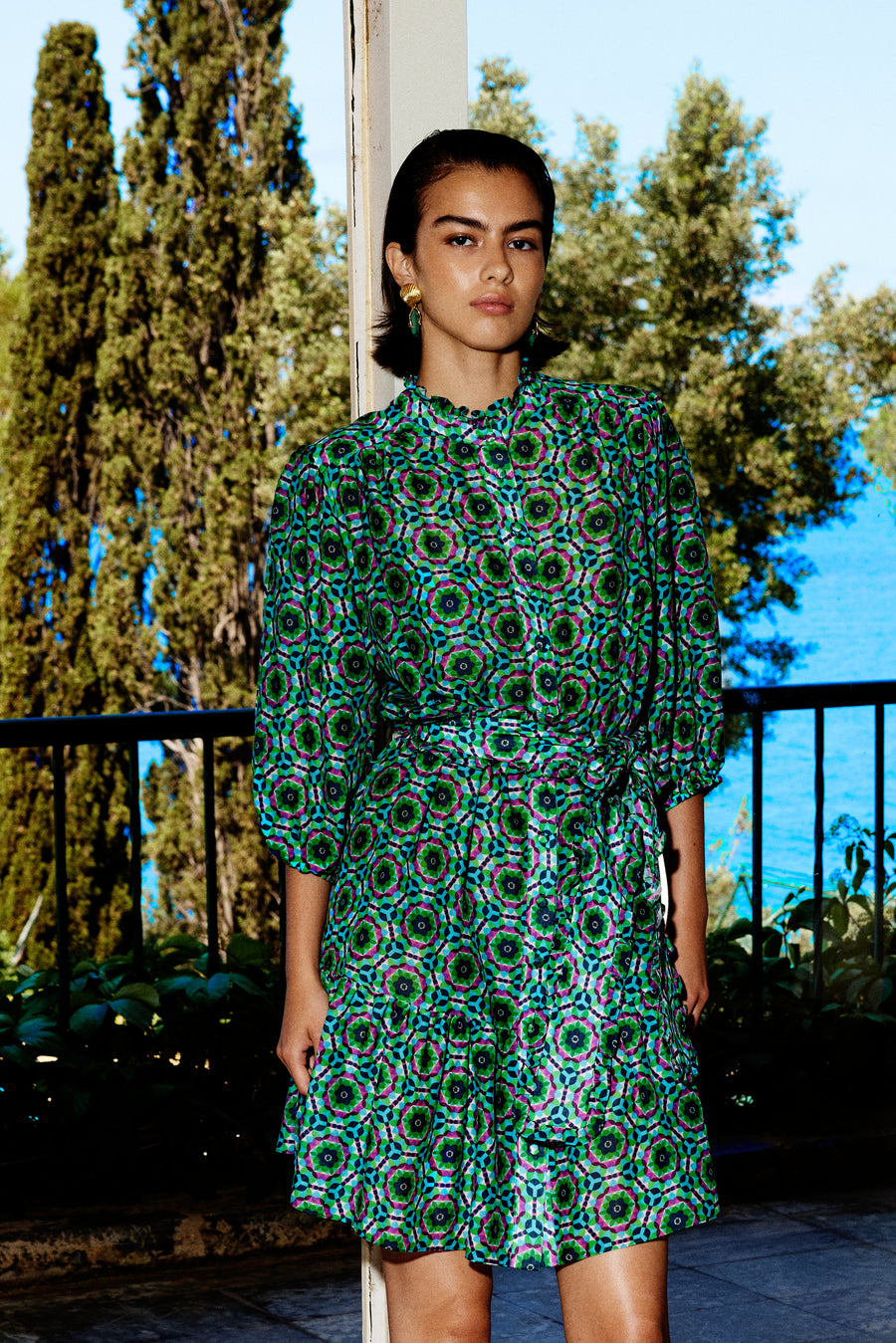 Jasmine Mini Silk Cotton Dress  | Pine Green