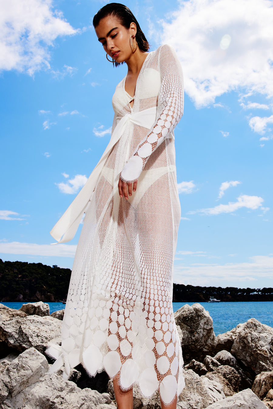 Carmellia Maxi Cotton Lace Kimono | White
