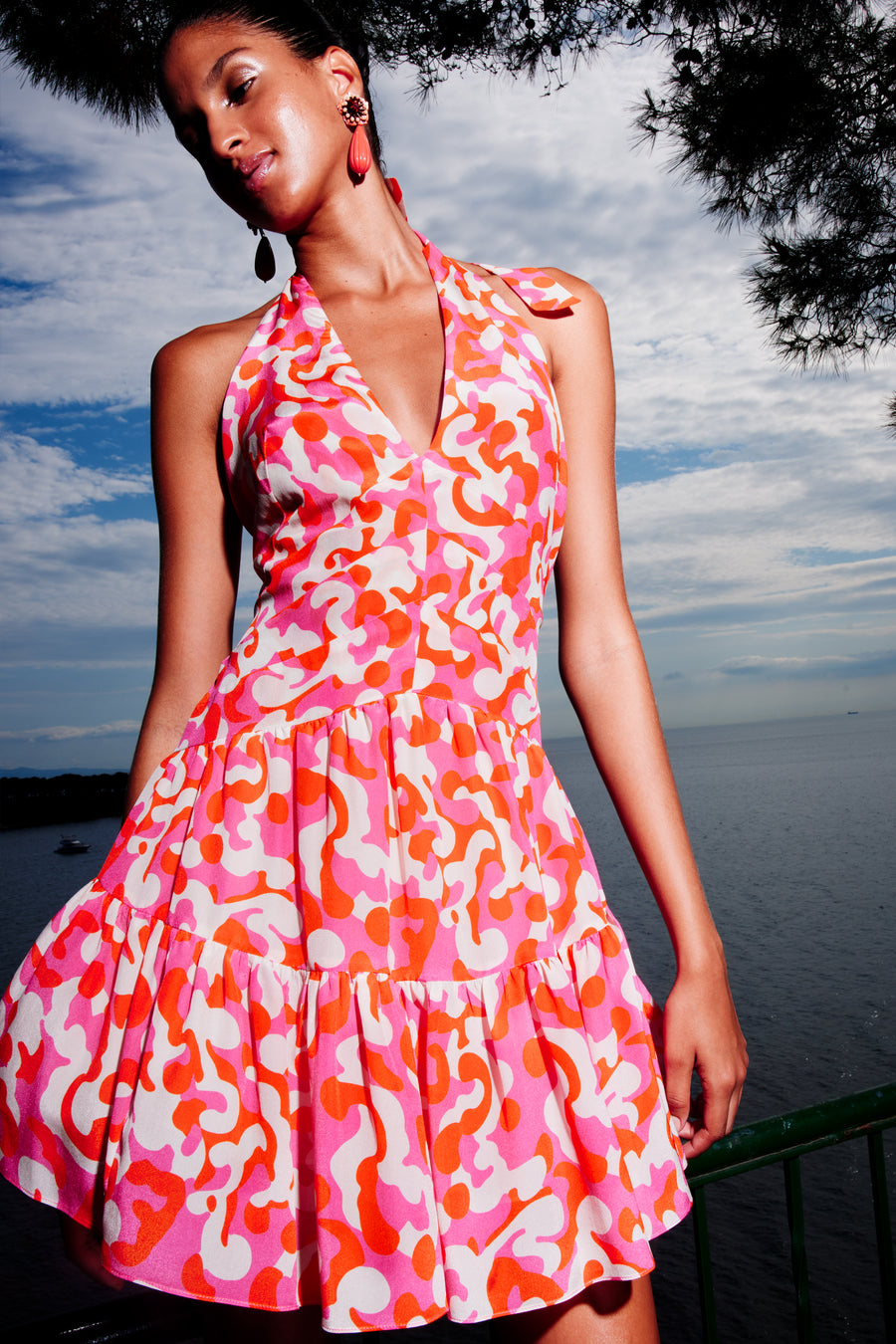 Valentina Mini Silk Dress  | Pink & Orange