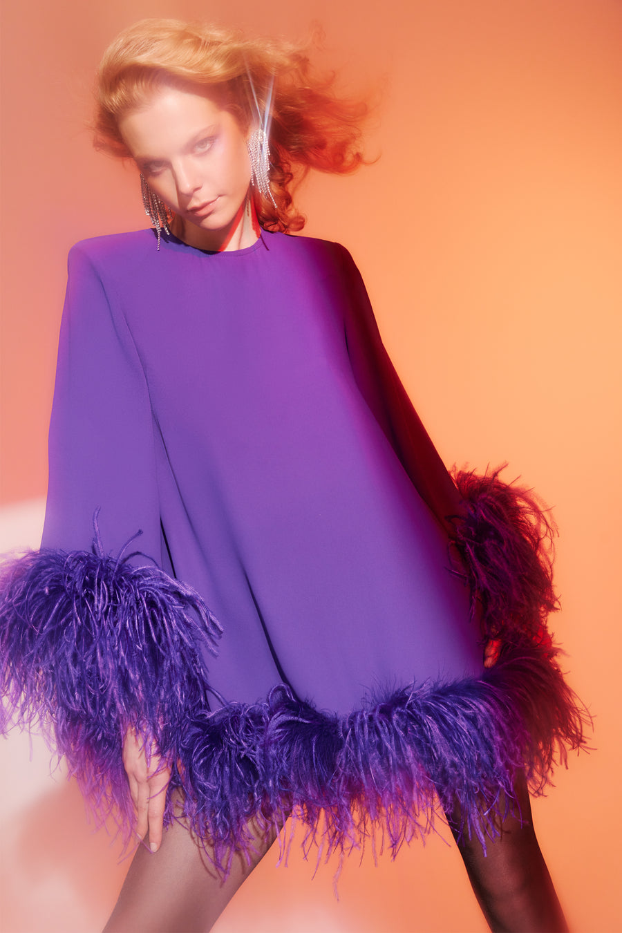 Laticia Dress With Feathers | Purple
