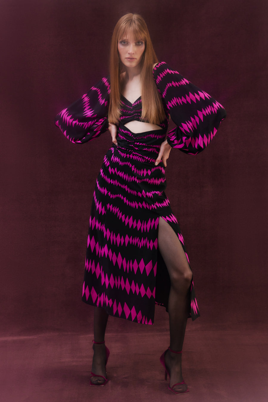 Valeria Silk Dress | Black & Fuschia
