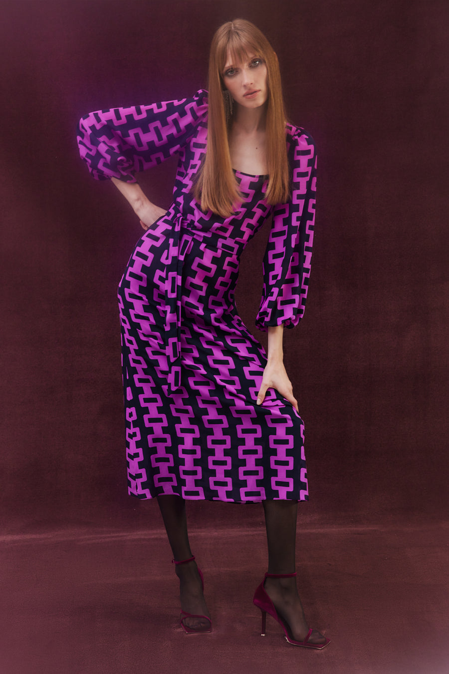 Mirella Silk Dress | Navy & Pink